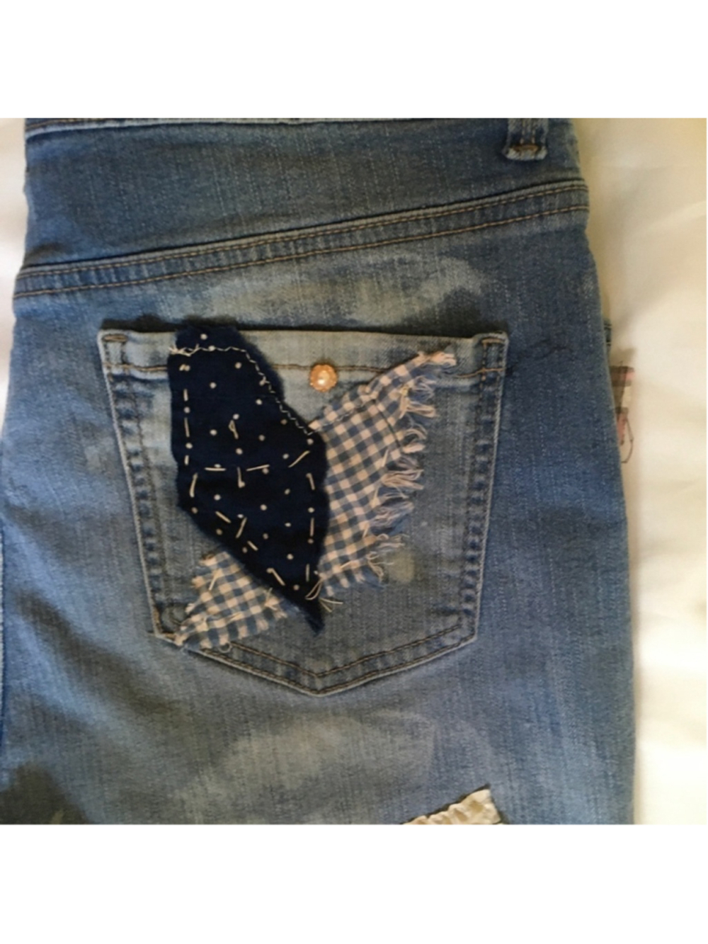 Upcycled Reworked Patchwork Denim Shorts Size 12 - Picture 7 of 14